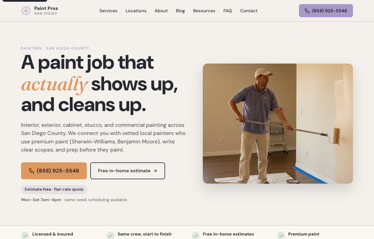 Paint Pros San Diego website