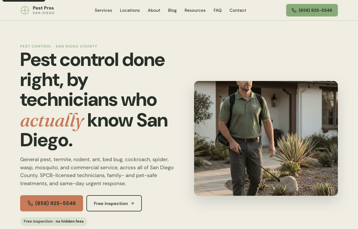 Pest Pros San Diego website