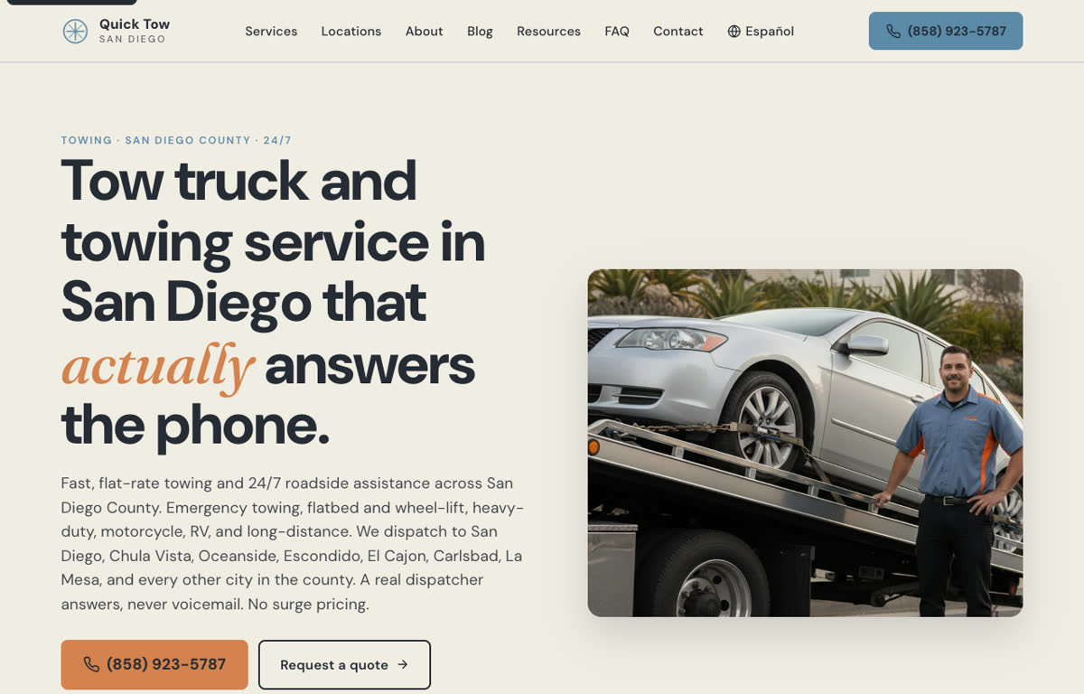 Quick Tow SD website