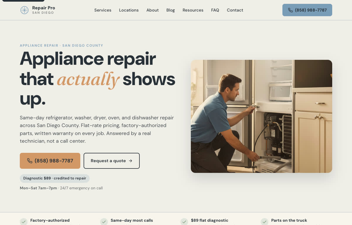 Repair Pro San Diego website