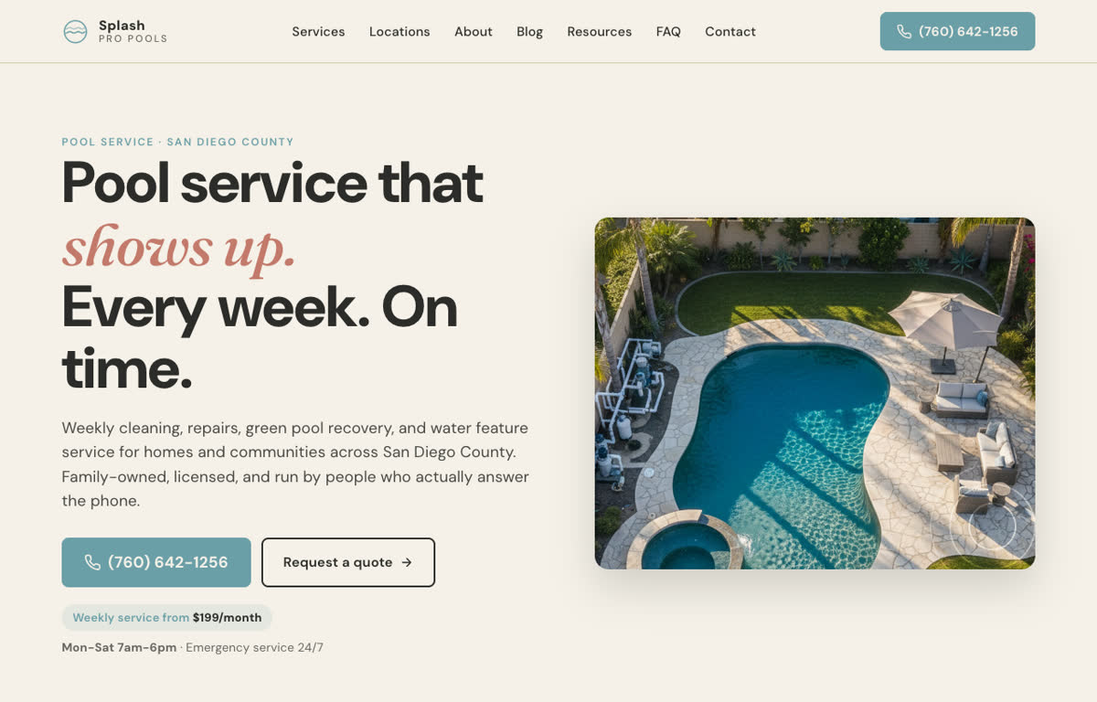 Splash Pro Pools website